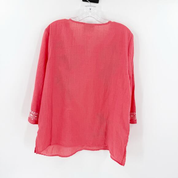 Alfred Dunner Coral Floral Embroidered Peasant Cottage Blouse Women's Medium - Picture 2 of 8